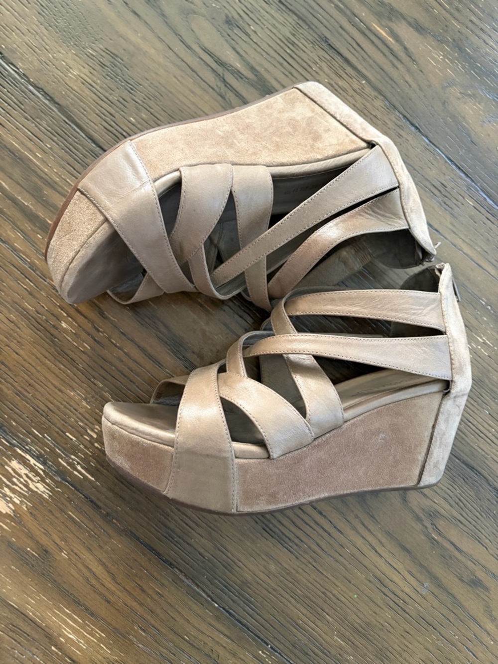 Chocolat Blu Watt Taupe Leather Wedge Sandals | Strappy Platform | Size 7 - Picture 3 of 10